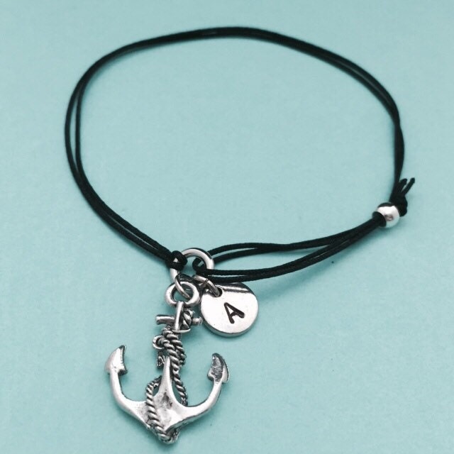 Anker-Kordel-Armband, Bettelarmband Anker, Verstellbare Armband, Bettelarmband, Personalisierte Initial, Monogramm von Toodaughters