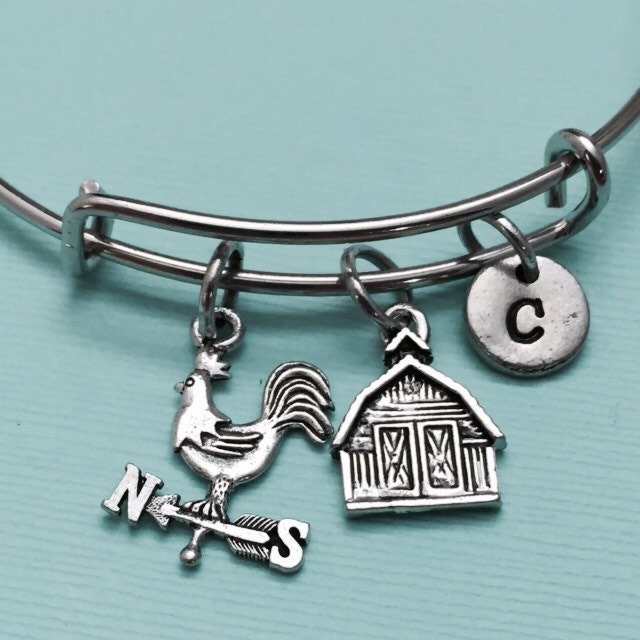 Auf Dem Bauernhof-Armreif, Auf Bauernhof Bettelarmband Erweiterbar Armreif, Personalisiertes Armband, Anfängliche Monogramm von Toodaughters