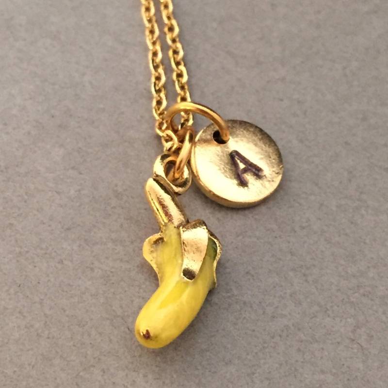Banane, Banane Charme, Lebensmittel-Kette, Personalisierte Halskette, Initial Ursprünglichen Monogramm von Toodaughters