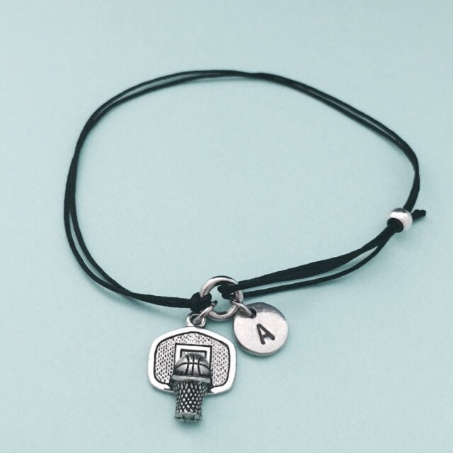 Basketball Hoop Schnur Armband, Bettelarmband Hoop, Verstellbare Bettelarmband, Personalisierte, Initial, Monogramm von Toodaughters