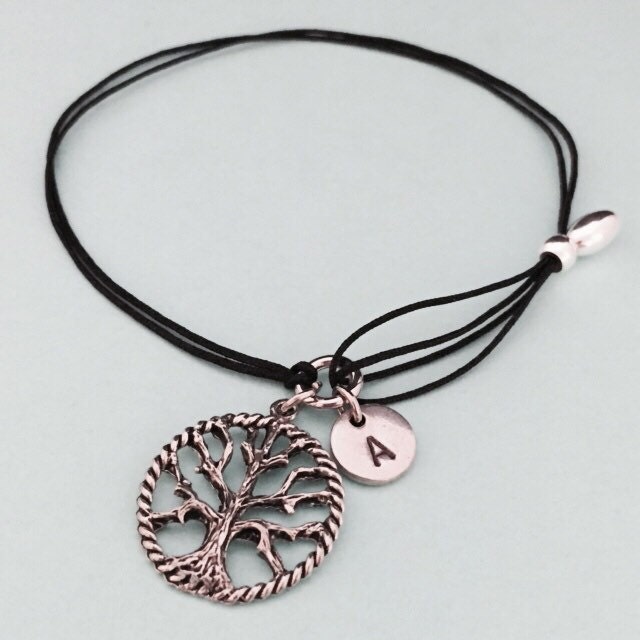 Baum Des Lebens Schnur Armband, Bettelarmband Lebens, Verstellbare Baum, Personalisierte Erste Monogramm von Toodaughters