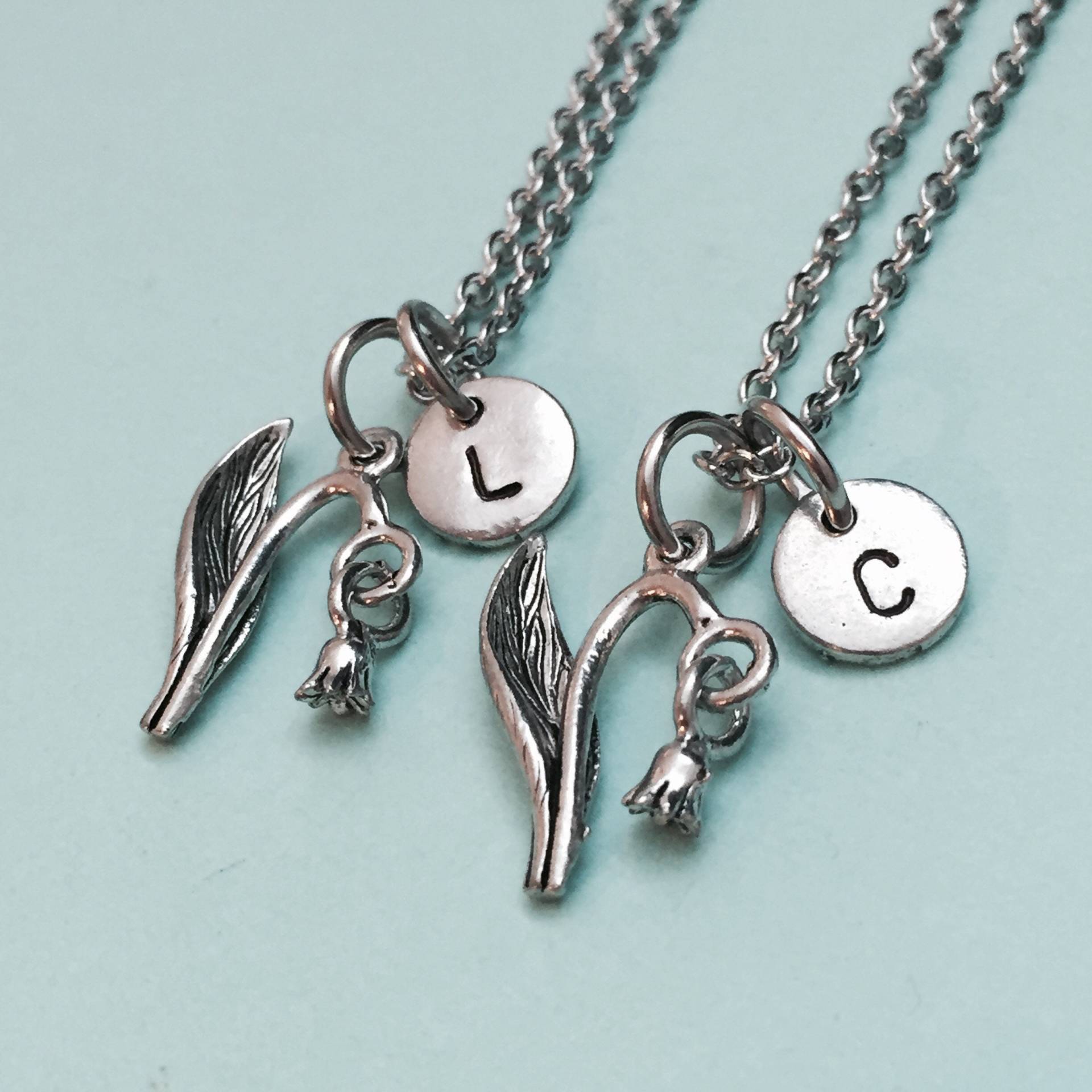 Beste Freund Halskette, Blumenkette, Pflanze Bff, Schwester, Freundschaft Schmuck, Personalisierte Erste Kette, Monogramm von Toodaughters