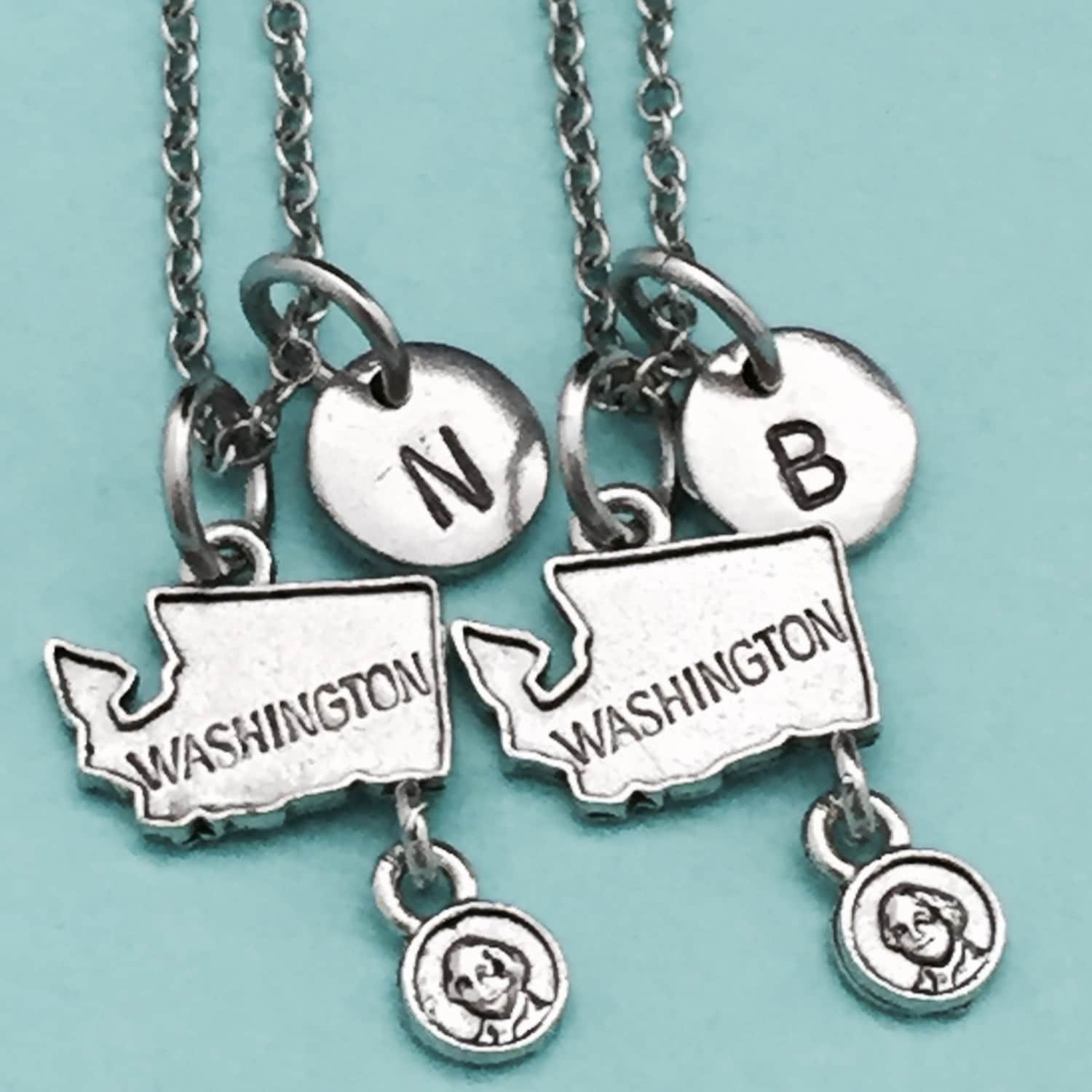 Beste Freund Halskette, Halskette Washington, Staat Bff Schwester, Freundschaft Schmuck, Personalisierte, Initial, Monogramm von Toodaughters