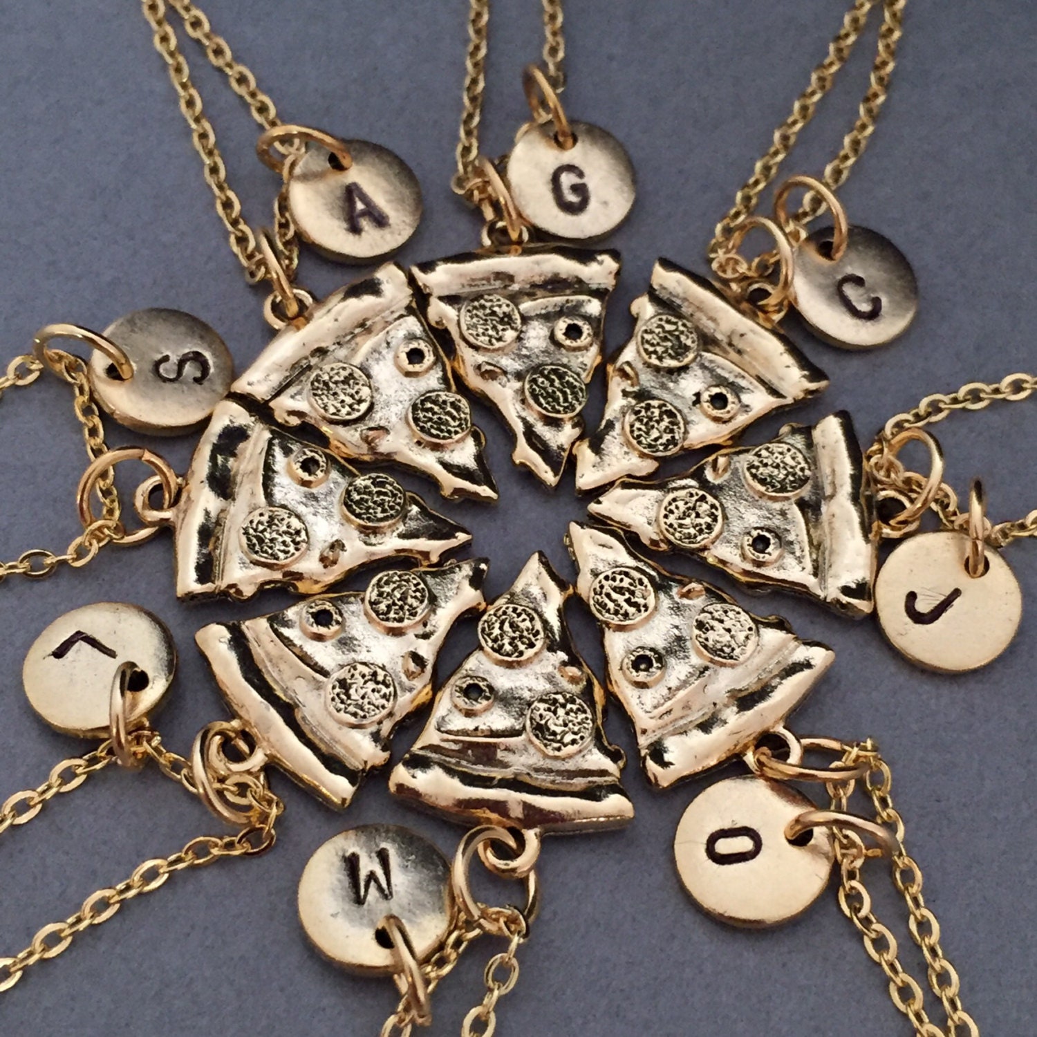Beste Freundin Halskette, Pizza Essen Bff Schwester, Freundschaftsschmuck, Personalisierte Initiale, Monogramm von Toodaughters