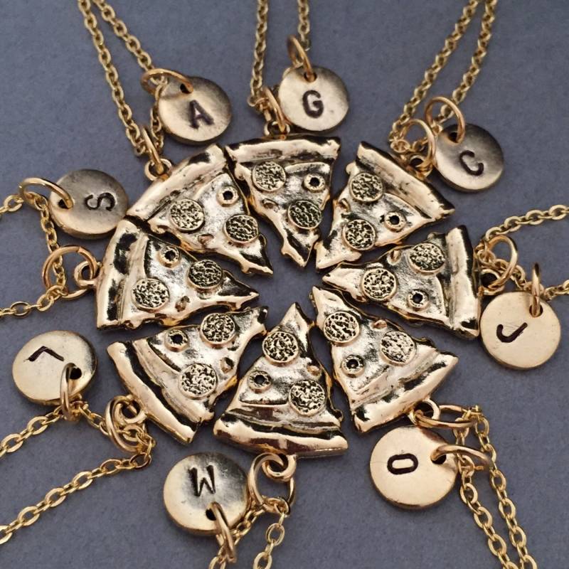 Beste Freundin Halskette, Pizza Essen Bff Schwester, Freundschaftsschmuck, Personalisierte Initiale, Monogramm von Toodaughters