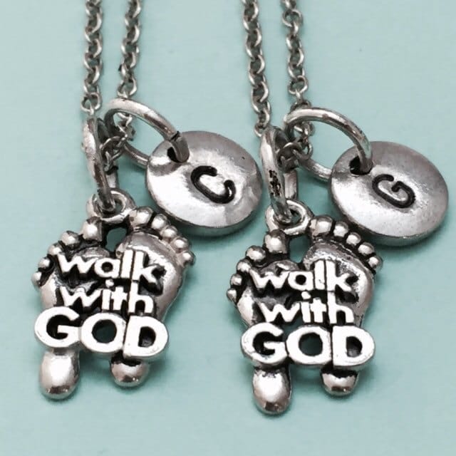 Besten Freund Halskette, Spaziergang Mit Gott Religiöse Collier, Bff Schwester, Freundschaft, Personalisierte, Initial, Monogramm von Toodaughters