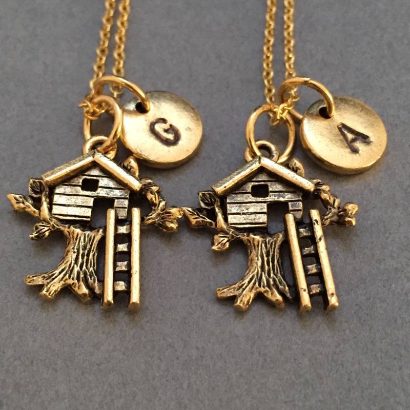 Bester Freund-Collier, Halskette Baumhaus, Kindheit Halskette, Bff Schwester, Freundschaft Schmuck, Personalisierte, Initial, Monogramm von Toodaughters