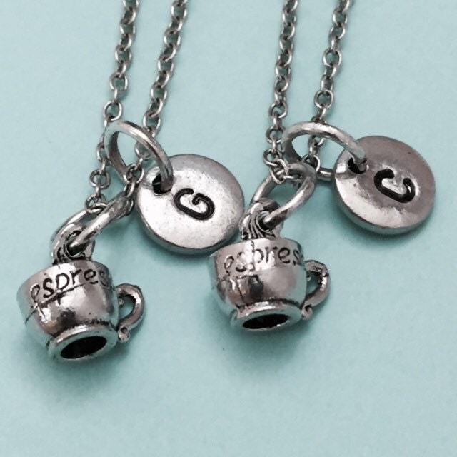 Bester Freund Collier, Halskette Espresso, Kaffee-Kette, Bff Halskette, Schwester, Freundschaft Schmuck, Personalisieren, Paraphieren, Monogram von Toodaughters
