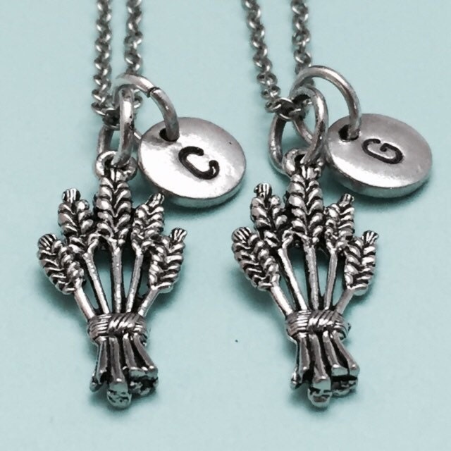 Bester Freund Collier, Halskette Weizen, Korn-Halskette, Bff Halskette, Schwester, Freundschaft Schmuck, Personalisieren, Paraphieren, Monogram von Toodaughters