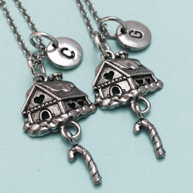 Bester Freund Collier, Lebkuchen Haus Halskette, Halskette Weihnachten, Bff Schwester, Freundschaft, Personalisieren, Paraphieren, Monogram von Toodaughters