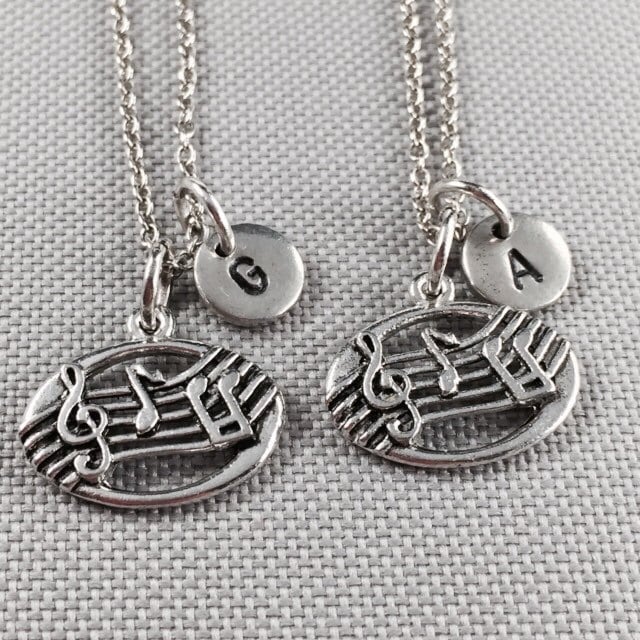 Bester Freund Collier, Musik Hinweis Charm Halskette, Musiknote, Musik, Bff Halskette Freund, Personalisieren Anfängliche von Toodaughters
