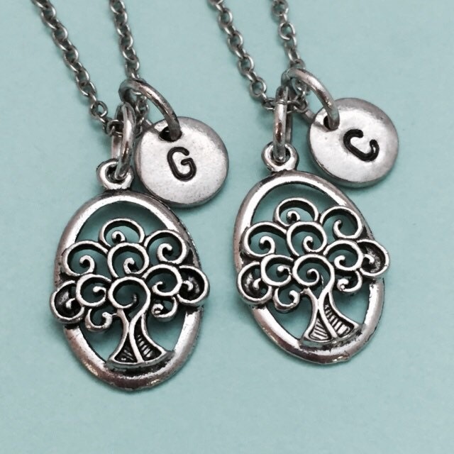 Bester Freund Halskette, Collier Lebensbaum, Baum Charme, Bff Freundschaft Schmuck, Schwester, Personalisierte Freunde, Anfängliche von Toodaughters
