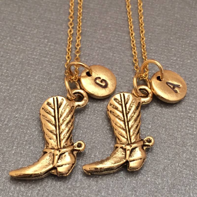 Bester Freund Halskette, Cowboy-stiefel-Halskette, Westlichen Bff Schwester, Freundschaft Schmuck, Personalisierte, Initial, Monogramm von Toodaughters