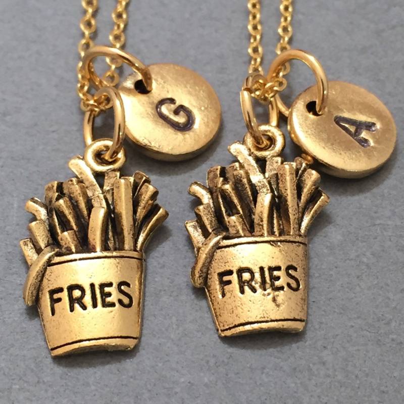 Bester Freund-Halskette, Frites Collier, Lebensmittel-Halskette, Bff Halskette, Schwester, Freundschaft Schmuck, Personalisierte Initial, Monogramm von Toodaughters