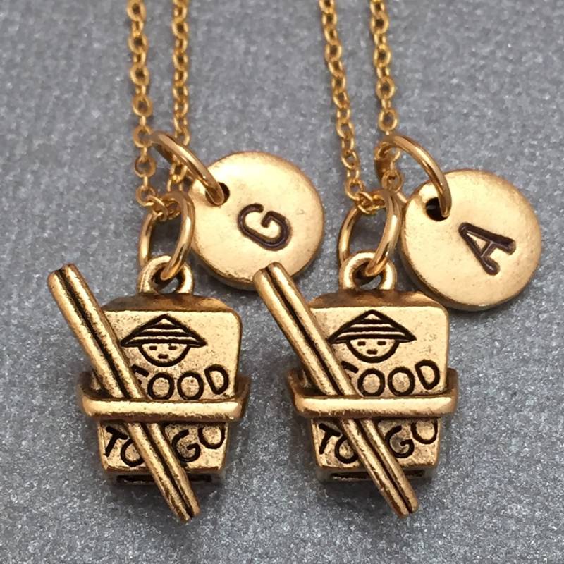 Bester Freund-Halskette, Halskette Essen, Essen-Halskette, Bff Halskette, Schwester, Freundschaft Schmuck, Personalisierte, Initial, Monogramm von Toodaughters