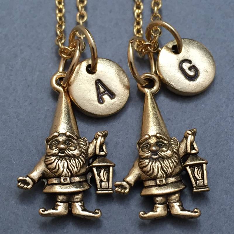 Bester Freund Halskette, Halskette Gnome, Garten-Ringelblume Collier, Bff Schwester, Freundschaft Schmuck, Personalisierte, Initial, Monogramm von Toodaughters