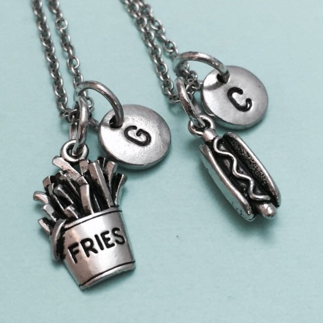 Bester Freund Halskette, Halskette Hotdog, Pommes-Frites-Halskette, Essen Charme, Bff Freundschaft, Schwester Personalisierte, Erste von Toodaughters