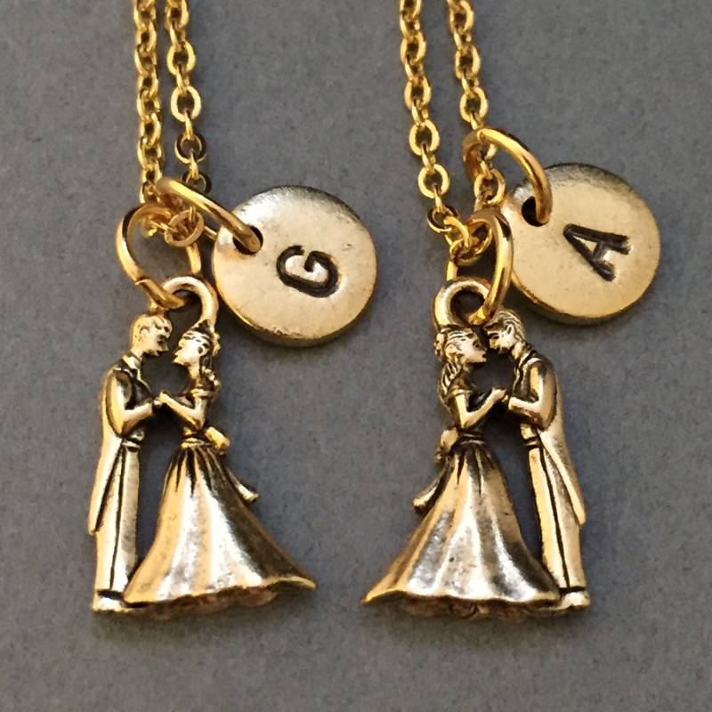 Bester Freund Halskette, Halskette Von Braut Und Bräutigam, Bff Freundschaft Schmuck, Freunde, Personalisierte Collier, Anfängliche Monogramm von Toodaughters