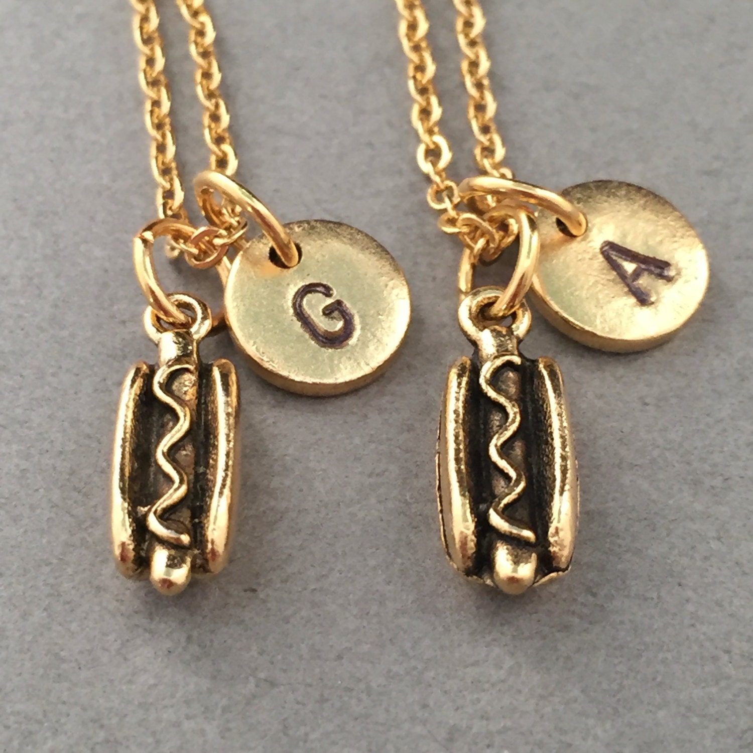 Bester Freund Halskette, Hotdog-Halskette, Halskette Essen, Bff Schwester, Freundschaft Schmuck, Personalisierte, Initial, Monogramm von Toodaughters