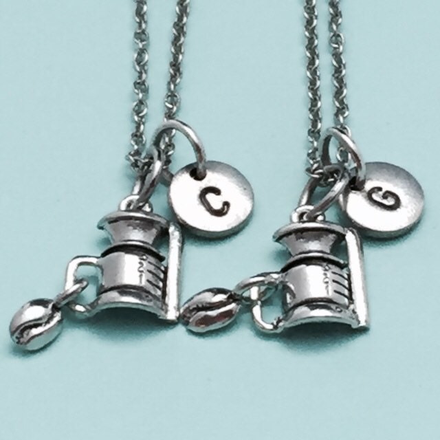 Bester Freund Halskette, Kaffee-Topf-Halskette, Einheit-Collier, Bff Schwester, Freundschaft Schmuck, Personalisierte, Initial, Monogramm von Toodaughters