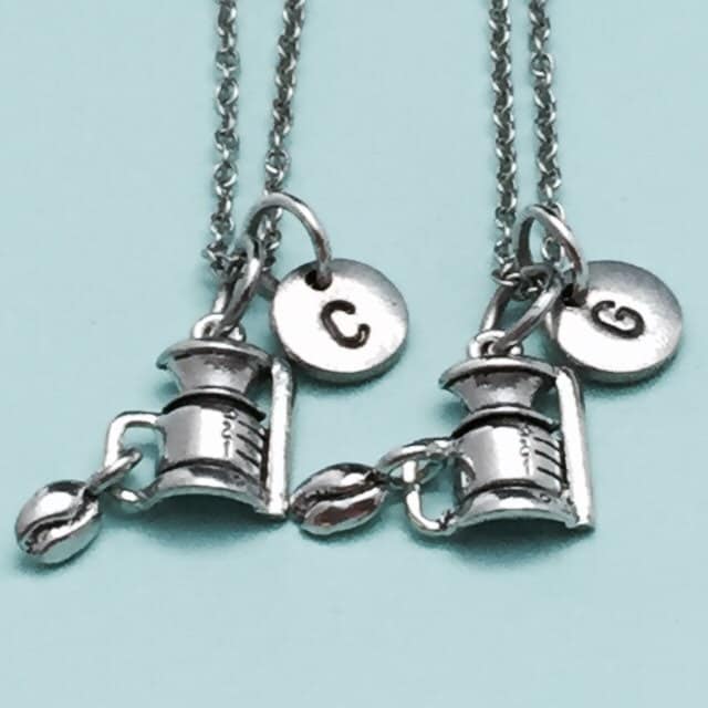 Bester Freund Halskette, Kaffee-Topf-Halskette, Einheit-Collier, Bff Schwester, Freundschaft Schmuck, Personalisierte, Initial, Monogramm von Toodaughters