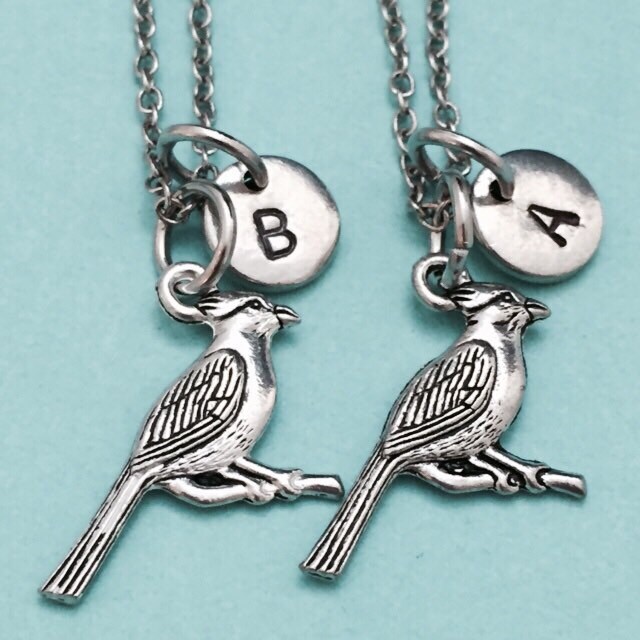 Bester Freund Halskette, Kardinal Halskette Vogel, Bff Schwester, Freundschaft Schmuck, Personalisierte Initial, Monogramm von Toodaughters