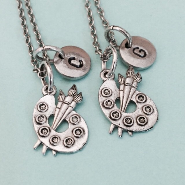 Bester Freund-Halskette, Maler Farbpalette Collier, Künstler, Bff Halskette, Freundschaft Schmuck, Schwester, Freunde, Personalisierte Anfängliche von Toodaughters
