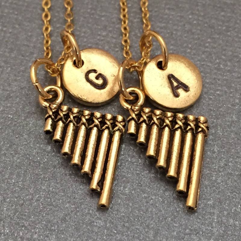 Bester Freund Halskette, Pan Flöte Collier, Halskette Musikinstrument, Bff Freundschaft, Personalisierte, Initial, Monogramm von Toodaughters
