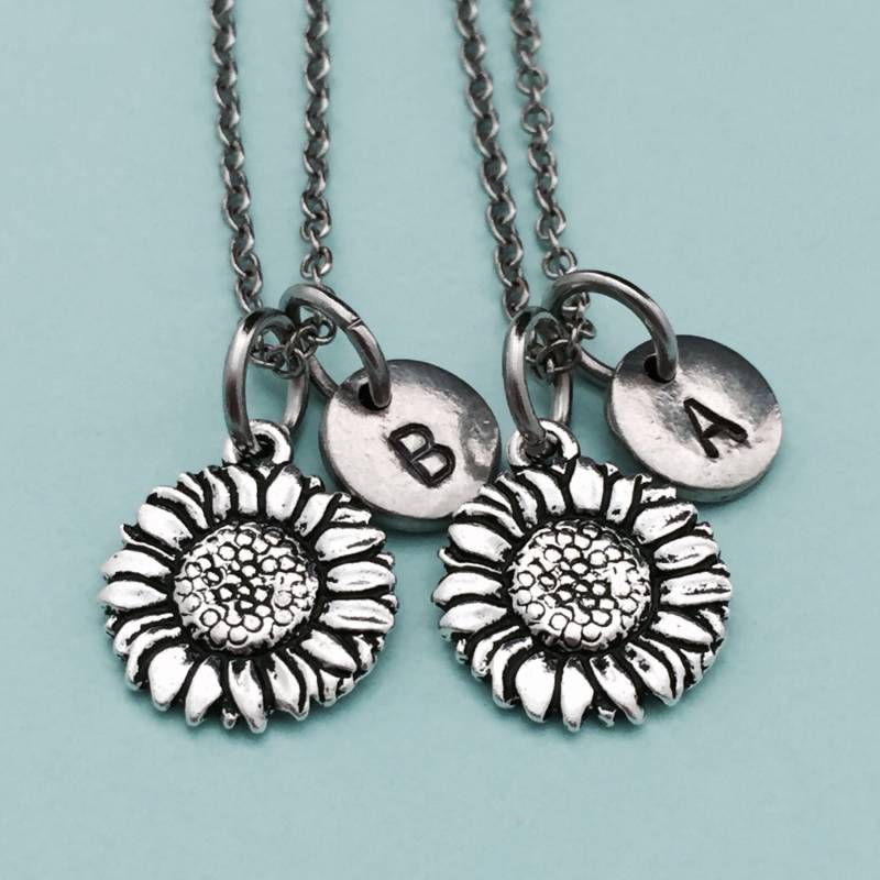 Bester Freund Halskette, Sonnenblume Bff Schwester, Freundschaft Schmuck, Personalisierte, Initial, Monogramm von Toodaughters
