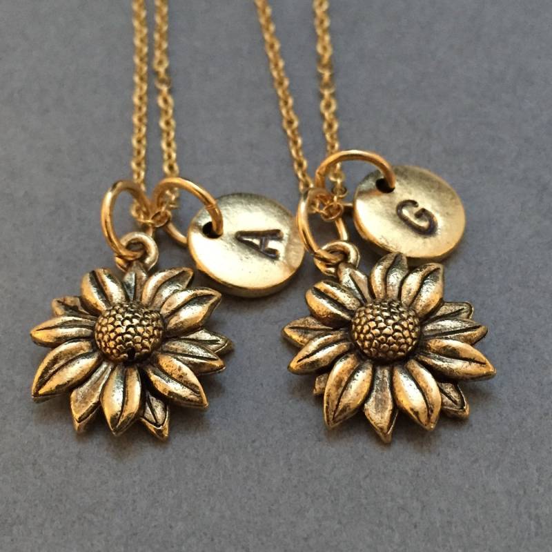 Bester Freund Halskette, Sonnenblume Bff Schwester, Freundschaft Schmuck, Personalisierte, Initial, Monogramm von Toodaughters