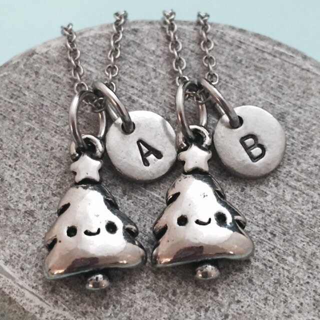 Bester Freund Halskette, Weihnachtsbaum Halskette Urlaub, Bff Schwester, Freundschaft Schmuck, Personalisierte, Initial, Monogramm von Toodaughters