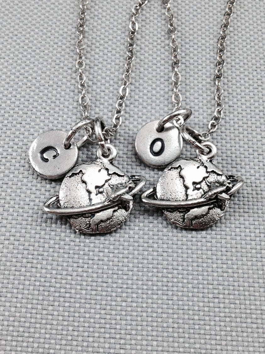 Bester Freund Halskette, Welt-Collier, Kugel-Halskette, Flugzeug Freundschaft Bff Reisen Halskette von Toodaughters
