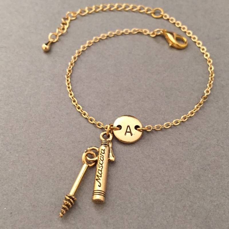 Bettelarmband Mascara, Wimperntusche Charme, Verstellbare Armband, Make-Up, Personalisierte Erste Monogramm Bettelarmband Mascara, Wimperntusche Charme, Verstellbare Armband, Make-Up, Personalisierte Erste Monogramm von Toodaughters