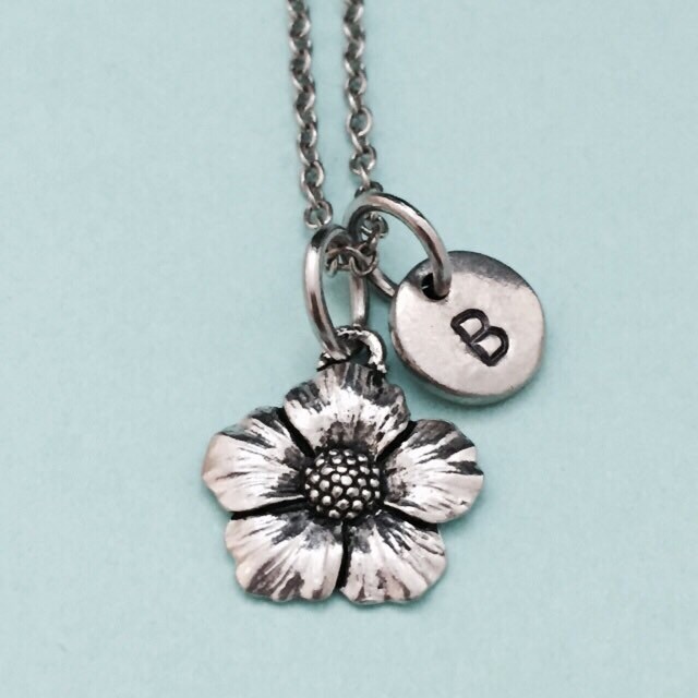 Blume Halskette, Charm, Pflanze Personalisierte Erste Kette, Monogramm von Toodaughters