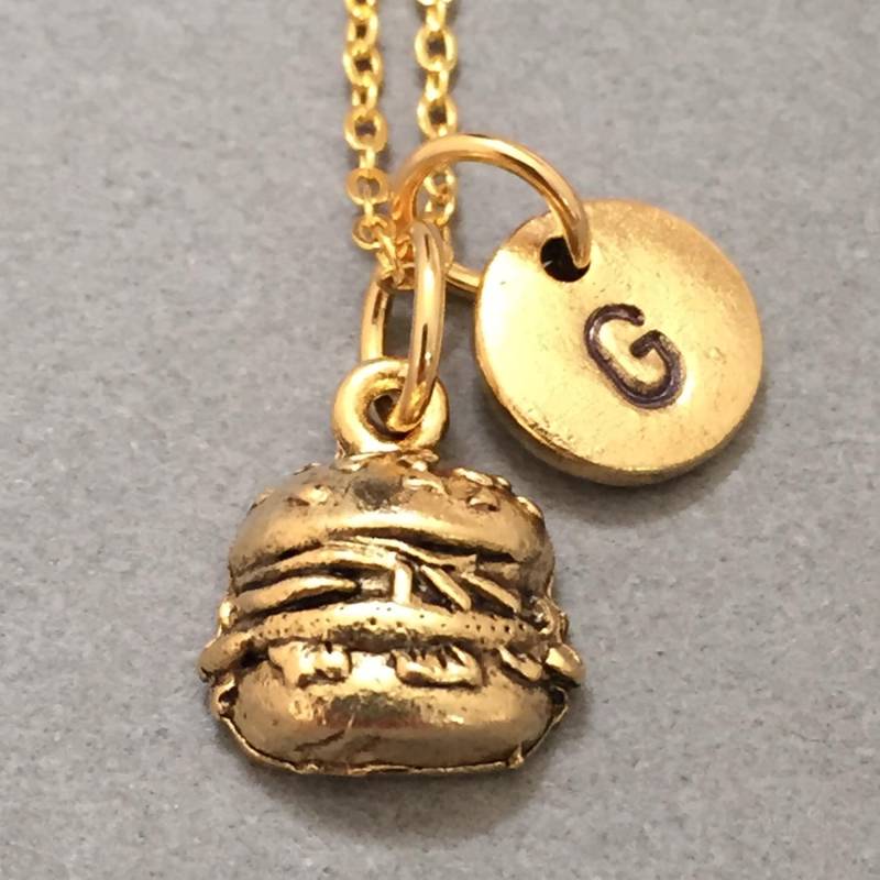 Burger Halskette, Charme, Essen Halskette Personalisiert, Ursprüngliche Anfangscharme, Monogramm von Toodaughters