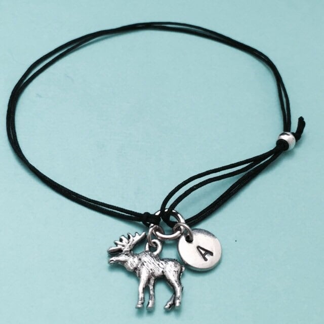 Elch Schnur Armband, Bettelarmband Elch, Verstellbare Bettelarmband, Personalisierte Erste Monogramm von Toodaughters