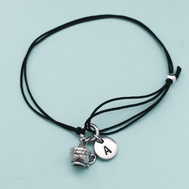 Espresso Schnur Armband, Bettelarmband Espresso, Verstellbare Bettelarmband, Personalisierte Erste Monogramm von Toodaughters