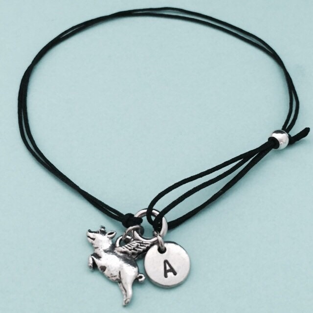 Fliegendes Schwein Schnur Armband, Fliegende Bettelarmband, Verstellbare Personalisierte Erste Monogramm von Toodaughters