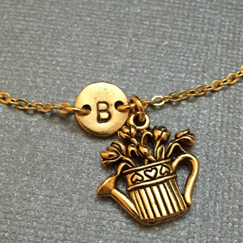 Flower Pot Bettelarmband, Blume Topf Charme, Verstellbare Armband, Gärtnern, Personalisiertes Erste Monogram von Toodaughters