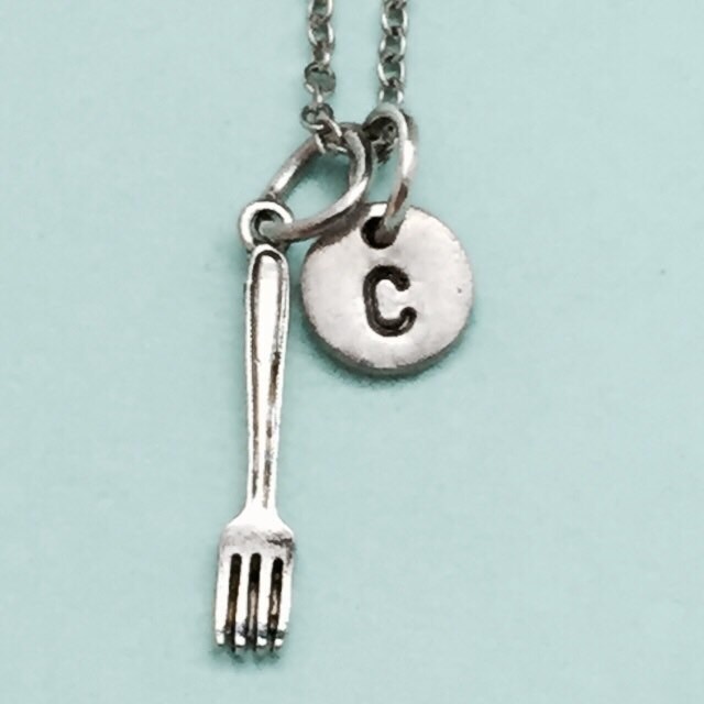 Gabel, Kette, Gabel Charme, Utensil Halskette, Personalisierte Collier, Anfängliche Ursprünglichen Monogramm von Toodaughters