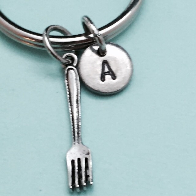 Gabel Charme, Utensil Schlüsselanhänger, Personalisierte Erste Ursprünglichen Angepasst, Monogramm von Toodaughters