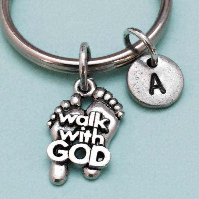 Gehen Sie Mit Gott Schlüsselbund, Spaziergang Charme, Religiöse Personalisierte Schlüsselanhänger, Anfängliche Keychain, Angepasst, Monogramm von Toodaughters