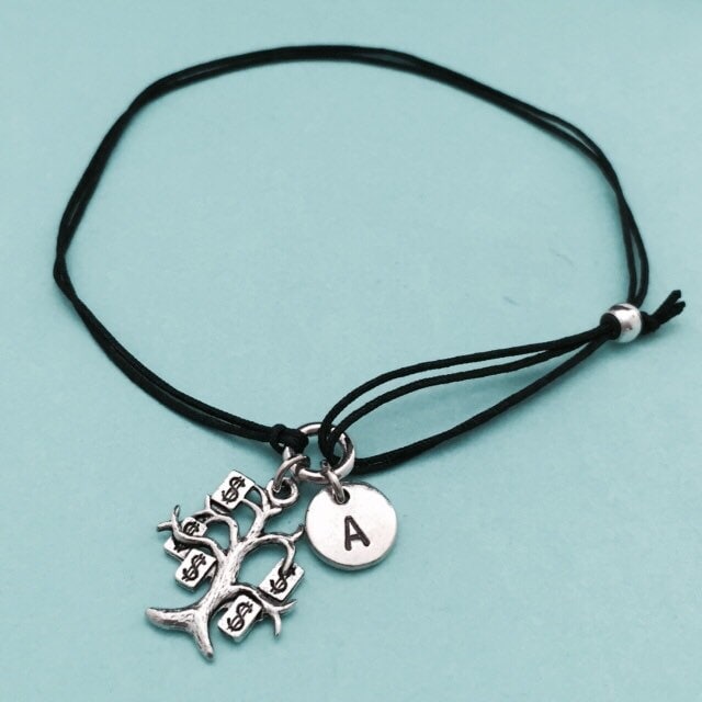 Geld Baum Schnur Armband, Bettelarmband Baum, Verstellbare Bettelarmband, Personalisierte Initial, Monogramm von Toodaughters