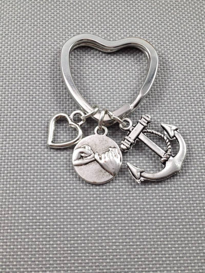 Geschenk Für Beste Freundin, Pinky Versprechen Schlüsselbund, Bester Freund Herz Keychain, Anker Bff Keychain von Toodaughters