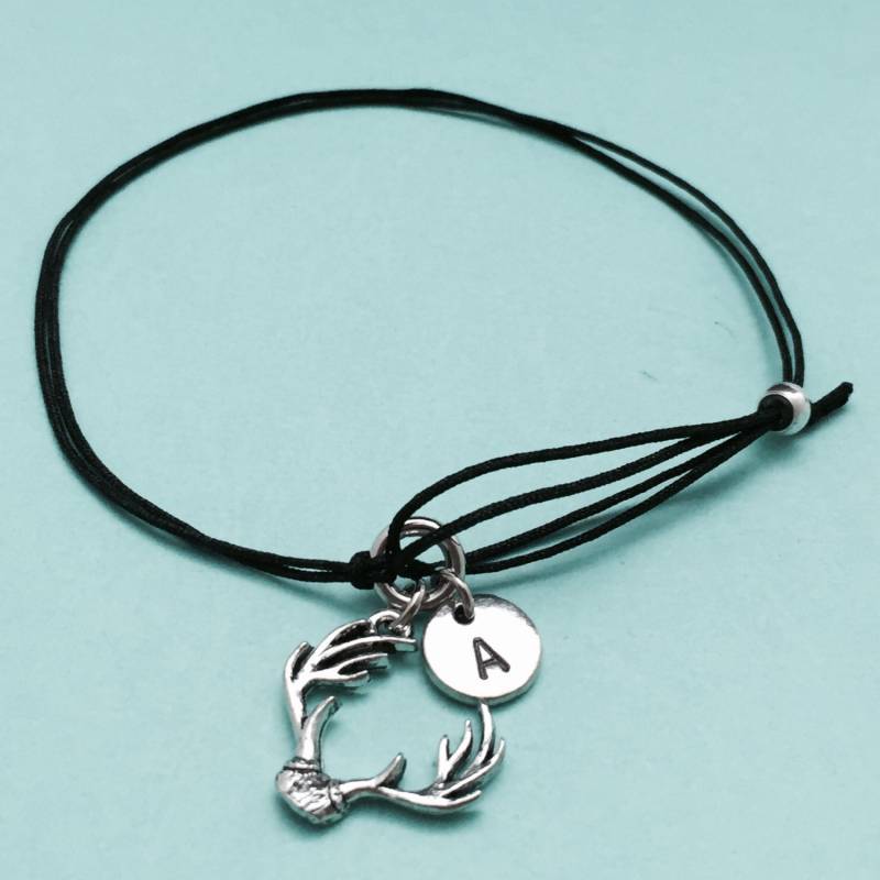 Geweih Schnur Armband, Bettelarmband Geweih, Verstellbare Bettelarmband, Personalisierte Initial, Monogramm von Toodaughters