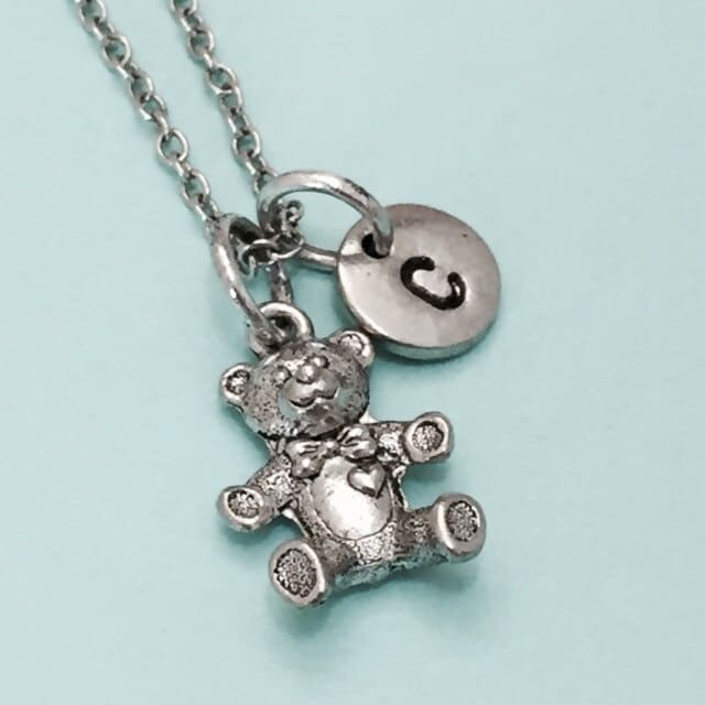 Halskette Teddybär, Teddybär Charme, Bear, Halskette, Personalisierte Anfängliche Collier, Ursprünglichen Monogramm, Bär Charm von Toodaughters