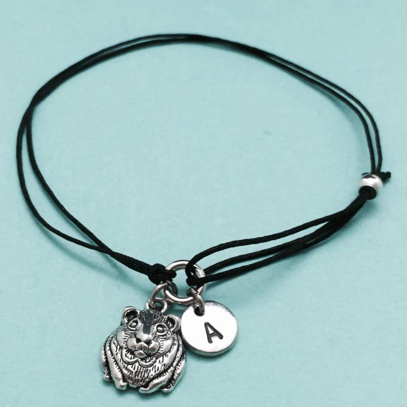 Hamster Kordelarmband, Bettelarmband, Verstellbares Armband, Personalisiertes Initiale, Monogramm von Toodaughters