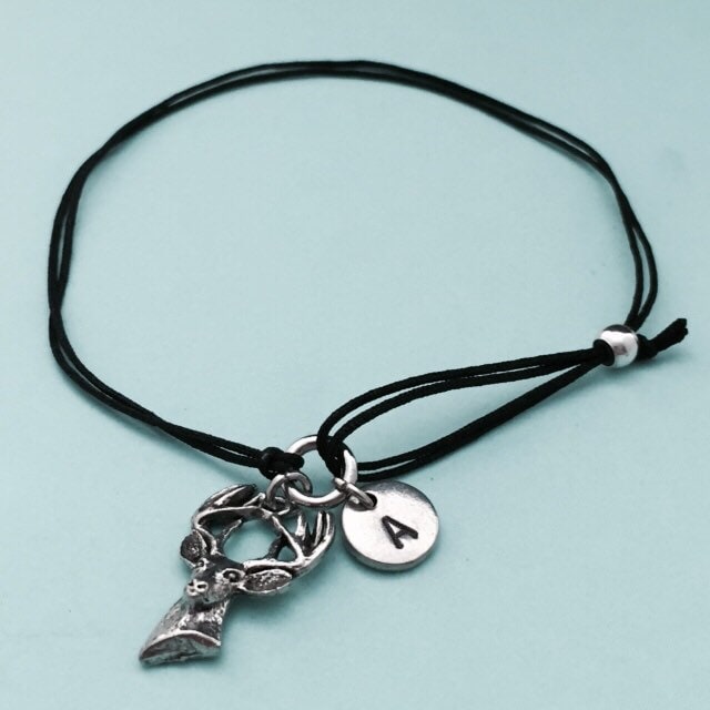 Hirsch Kopf Schnur Armband, Bettelarmband, Verstellbare Personalisierte Initial, Monogramm von Toodaughters