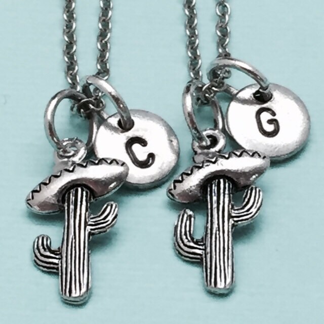 Kaktus Halskette, Westlichen Bff Schwester, Beste Freundin Freundschaft Schmuck, Personalisierte Initial, Monogramm von Toodaughters
