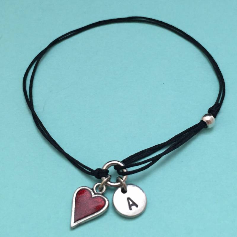 Kordel-Armband Herz, Herz Bettelarmband, Verstellbare Armband, Personalisierte Erste Monogramm von Toodaughters